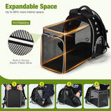 Expandable pet carrier with features highlighted on a white background