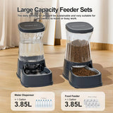 Automatic Dog Water Dispenser & Food Feeder Set, Stainless Steel Gravity Bowls for Medium Large Pets, BPA Free 1 Gallon x2
