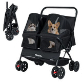 Foldable Double Pet Stroller for 2 Cats & Dogs | 2-Seater Carrier with Sunshade & Safety Belt