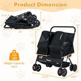Foldable Double Pet Stroller for 2 Cats & Dogs | 2-Seater Carrier with Sunshade & Safety Belt
