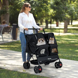Foldable Double Pet Stroller for 2 Cats & Dogs | 2-Seater Carrier with Sunshade & Safety Belt