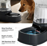 Automatic Dog Water Dispenser & Food Feeder Set, Stainless Steel Gravity Bowls for Medium Large Pets, BPA Free 1 Gallon x2