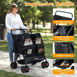 Foldable Double Pet Stroller for 2 Cats & Dogs | 2-Seater Carrier with Sunshade & Safety Belt