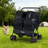 Foldable Double Pet Stroller for 2 Cats & Dogs | 2-Seater Carrier with Sunshade & Safety Belt