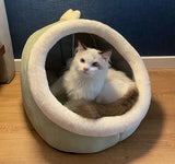 deep sleep cat bed cave soft plush pet bed | oldable cat cave bed cartoon design for indoor cats | washable cat bed for small dogs and cats | cozy cat sleeping cave bed warm plush interio | emovable pet bed cushion easy clean cat bed | cat cave bed for anxiety and deep sleep comfort