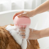 Pet massage brush shampoo dispenser | Silicone pet bath brush with shampoo | Dog bath brush soft silicone bristles | Cat grooming brush shampoo dispenser | Pet shower brush for dogs and cats | Silicone grooming brush for bathing pets | Dog and cat massage bath brush | Pet cleaning brush with shampoo dispenser | Soft rubber bristle pet grooming brush | Pet bath massage brush silicone
