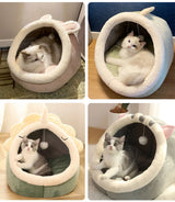 deep sleep cat bed cave soft plush pet bed | oldable cat cave bed cartoon design for indoor cats | washable cat bed for small dogs and cats | cozy cat sleeping cave bed warm plush interior | removable pet bed cushion easy clean cat bed | cat cave bed for anxiety and deep sleep comfort