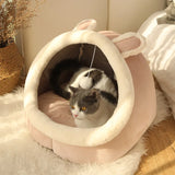 deep sleep cat bed cave soft plush pet bed | oldable cat cave bed cartoon design for indoor cats | washable cat bed for small dogs and cats | cozy cat sleeping cave bed warm plush interior | removable pet bed cushion easy clean cat bed | cat cave bed for anxiety and deep sleep comfort