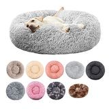 round plush dog bed calming pet bed soft warm | washable round pet bed for cats and dogs | cozy donut dog bed anti anxiety pet bed | warm winter dog bed soft plush cat sofa bed | round calming pet bed for small medium large dogs | fluffy cat bed round cushion for indoor pets | soft donut pet bed for deep sleep and comfort